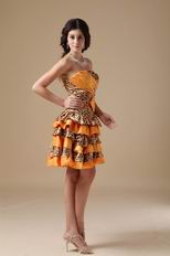 Sun Orange Leopard Fabric Layers Skirt Sweet 16 Dress