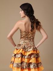 Sun Orange Leopard Fabric Layers Skirt Sweet 16 Dress