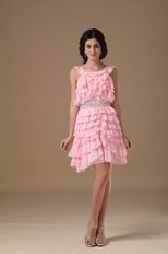Lovely Pink Sweet Sixteen Dress With Ruffles Knee Length Skirt