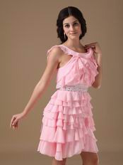 Lovely Pink Sweet Sixteen Dress With Ruffles Knee Length Skirt