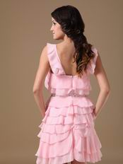 Lovely Pink Sweet Sixteen Dress With Ruffles Knee Length Skirt