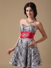 Sweetheart Zebra Sweet Sixteen Dress With Red Sash