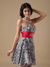 Sweetheart Zebra Sweet Sixteen Dress With Red Sash