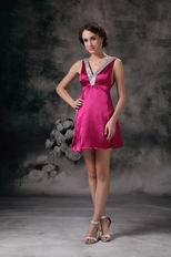 Deep V-neck Knee Length Fuchsia Sweet 16 Dress