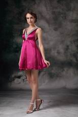 Deep V-neck Knee Length Fuchsia Sweet 16 Dress