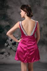 Deep V-neck Knee Length Fuchsia Sweet 16 Dress