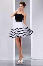 Strapless White Organza Sweet 16 Dress With Black Stripe