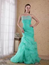 Sweetheart Turquoise Organza Mermaid Prom Dress With Beading