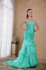 Sweetheart Turquoise Organza Mermaid Prom Dress With Beading