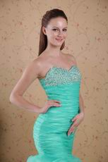 Sweetheart Turquoise Organza Mermaid Prom Dress With Beading