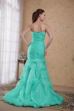 Sweetheart Turquoise Organza Mermaid Prom Dress With Beading