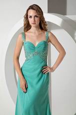 Beaded Straps Turquoise Blue Chiffon Prom Celebrity Dress