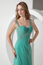 Beaded Straps Turquoise Blue Chiffon Prom Celebrity Dress