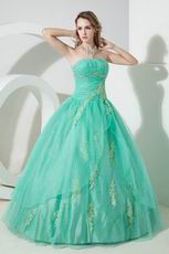 Fashion Strapless Spring Green Evening Ball Gown With Applique