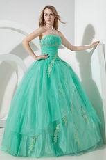 Fashion Strapless Spring Green Evening Ball Gown With Applique