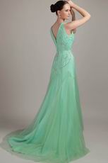 Beaded V Neck Dropped Waist Apple Green Formal Dresses Shop