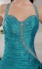 Halter Floor Length Teal Taffeta Sweet 16 Dress