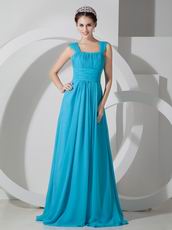 Wide Straps Square Neck Long Best Deals Azure Blue Prom Dress