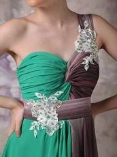 Turquoise Contrast Color Chiffon Fabric One Shoulder Prom Dress