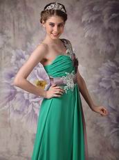 Turquoise Contrast Color Chiffon Fabric One Shoulder Prom Dress