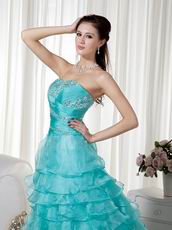 Turquoise Organza Layers High-low Skirt Dress Prom Wear