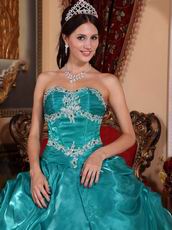 Medium Turquoise Organza Quinceanera Dress At Wholesale Price