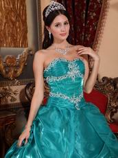 Medium Turquoise Organza Quinceanera Dress At Wholesale Price