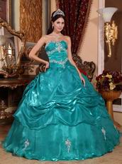 Medium Turquoise Organza Quinceanera Dress At Wholesale Price