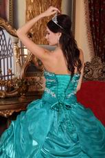 Medium Turquoise Organza Quinceanera Dress At Wholesale Price