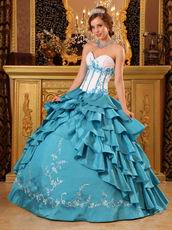 Layers Skirt Teal Blue Floor Length Quinceanera Dress