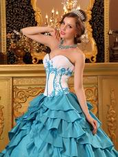 Layers Skirt Teal Blue Floor Length Quinceanera Dress