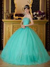 Princess Turquoise Organza Quinceanera Dress With Embroidery