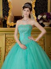 Princess Turquoise Organza Quinceanera Dress With Embroidery