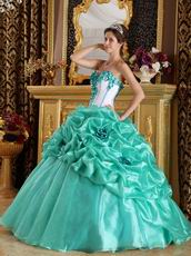 Turquoise Blue Quinceanera Dress With Hand Made Flowers