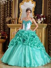 Turquoise Blue Quinceanera Dress With Hand Made Flowers