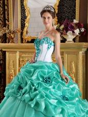 Turquoise Blue Quinceanera Dress With Hand Made Flowers