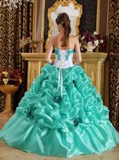 Turquoise Blue Quinceanera Dress With Hand Made Flowers