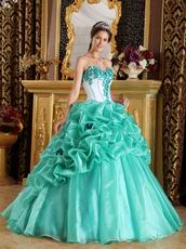 Turquoise Blue Quinceanera Dress With Hand Made Flowers
