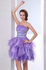 Affordable One Shoulder Crystals Lavender Graduation Dress