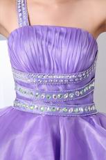 Affordable One Shoulder Crystals Lavender Graduation Dress