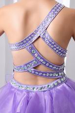 Affordable One Shoulder Crystals Lavender Graduation Dress