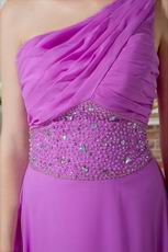 Inexpensive Crystals Plum One Shoulder Evening Dress