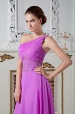 Inexpensive Crystals Plum One Shoulder Evening Dress