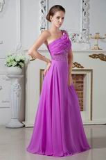 Inexpensive Crystals Plum One Shoulder Evening Dress