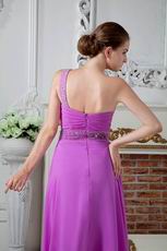 Inexpensive Crystals Plum One Shoulder Evening Dress