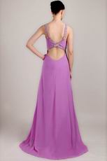 V Neckline Lilac Chiffon Handmade Long A-line Prom Dress