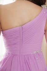 Elegant One Shoulder High Low Skirt Lilac Chiffon Prom Dress