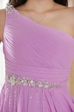 Elegant One Shoulder High Low Skirt Lilac Chiffon Prom Dress