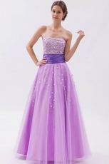 Noble Strapless Beaded Mallow Tulle Prom Party Dress With Belt