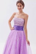 Noble Strapless Beaded Mallow Tulle Prom Party Dress With Belt